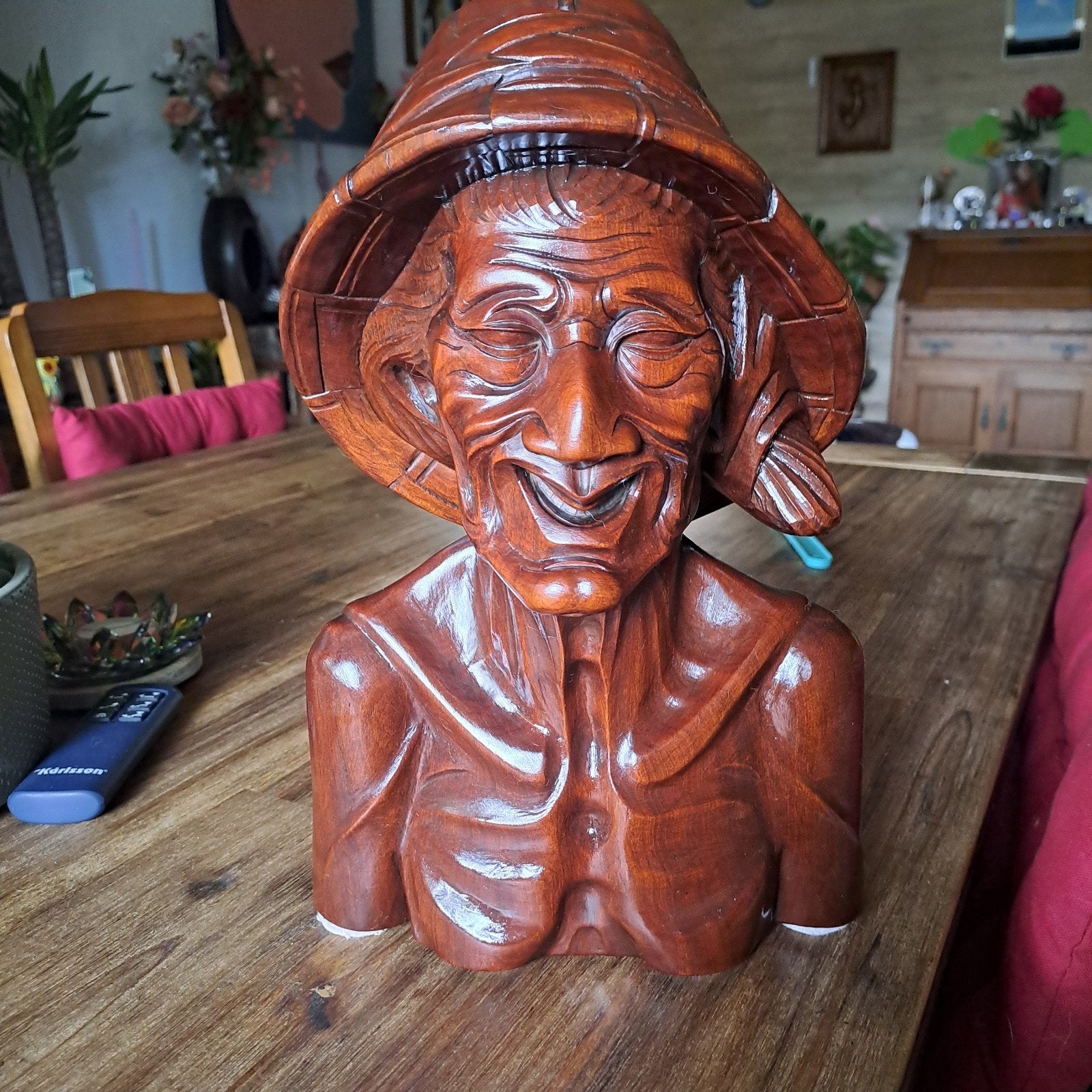 Uniek Houten Buste van Oude Visser met Hoed, Ophalen of Verzenden
