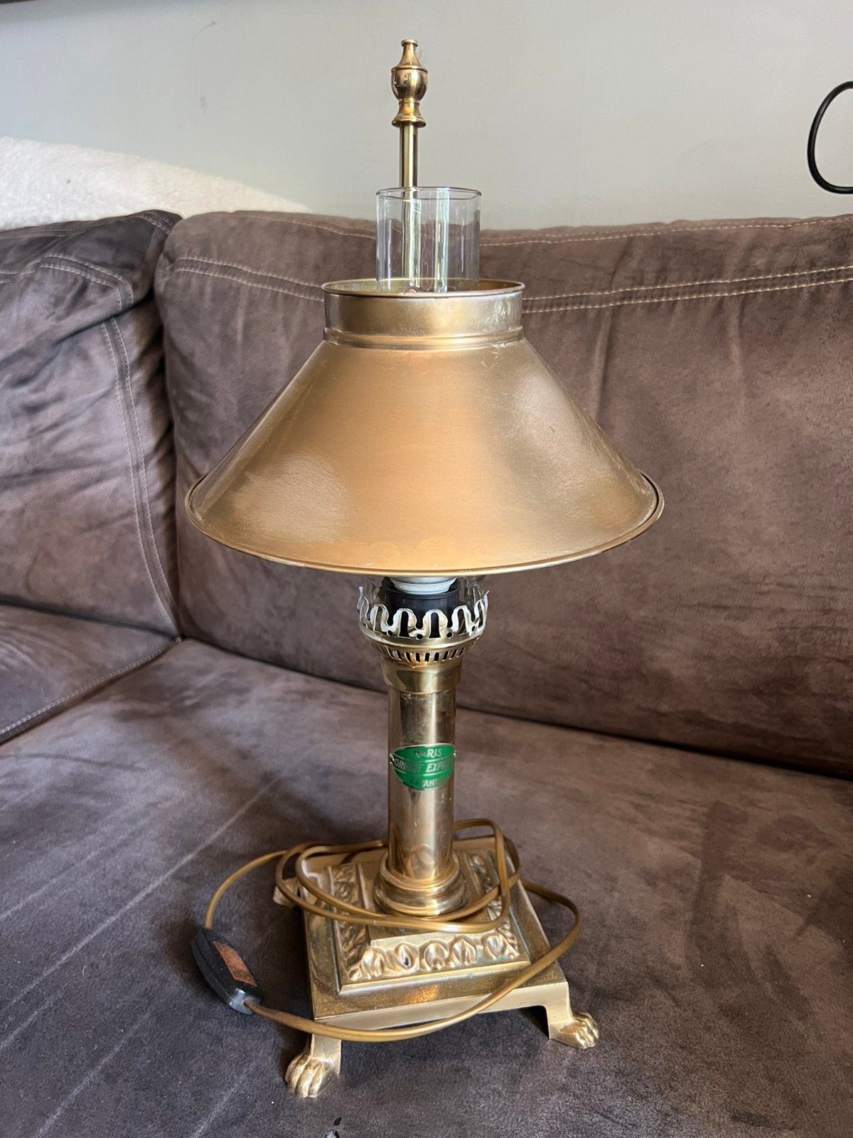 Vintage Messing Tafellamp Parijs Istanbul., Vintage, Zo goed als nieuw, Glas, Met kap