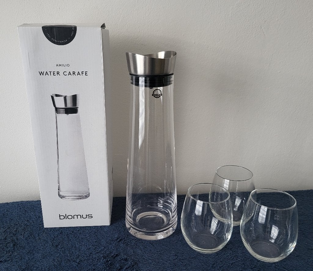 Blomus AMILIO waterkaraf 1100 ml NIEUW + 3 glazen, Verzenden, Overige typen, Nieuw, Glas