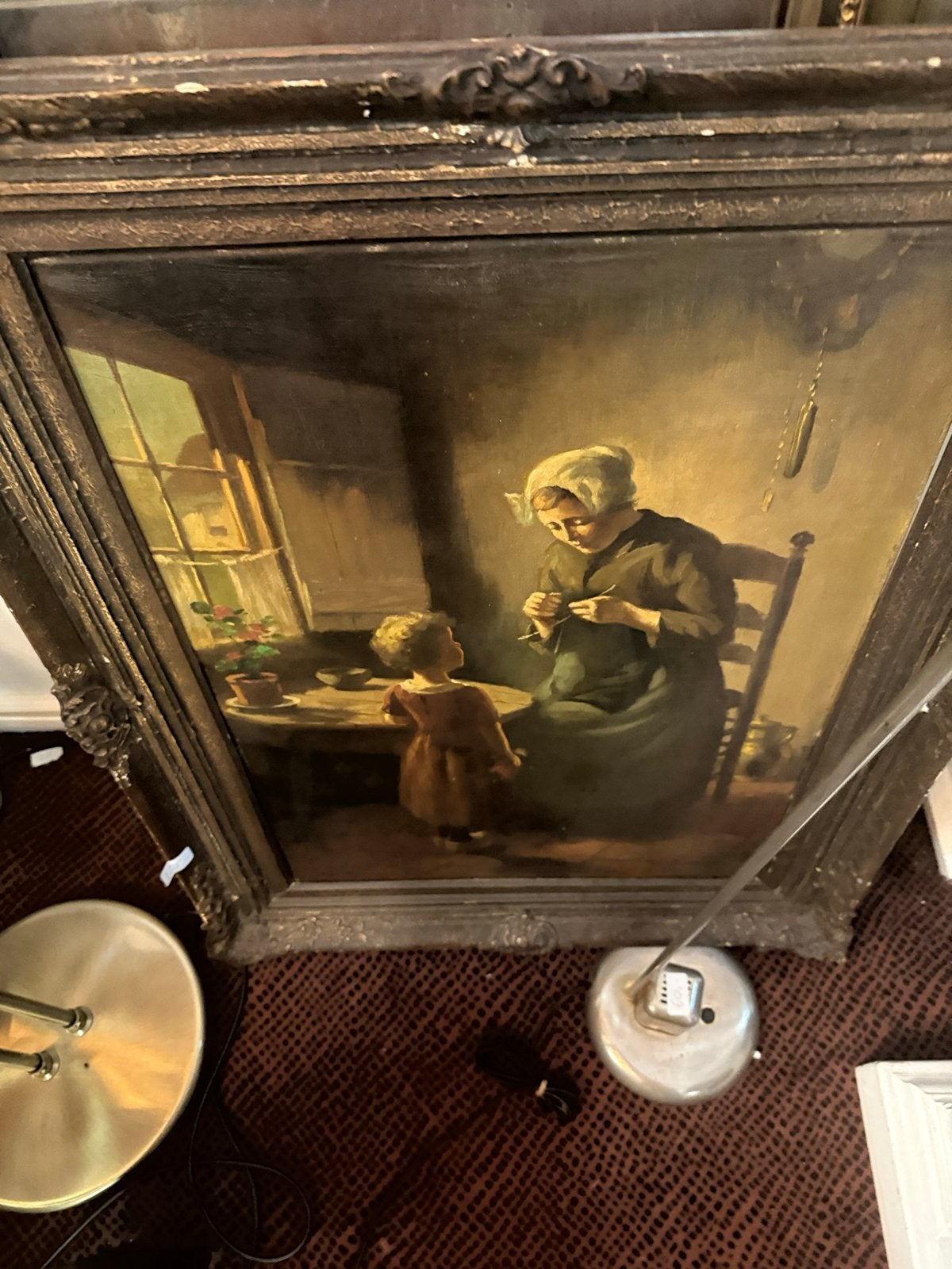 Schilderij van Henk van Leeuwen - Interieur met figuren, Doek, Portret of Personen, Realistisch, Ophalen of Verzenden