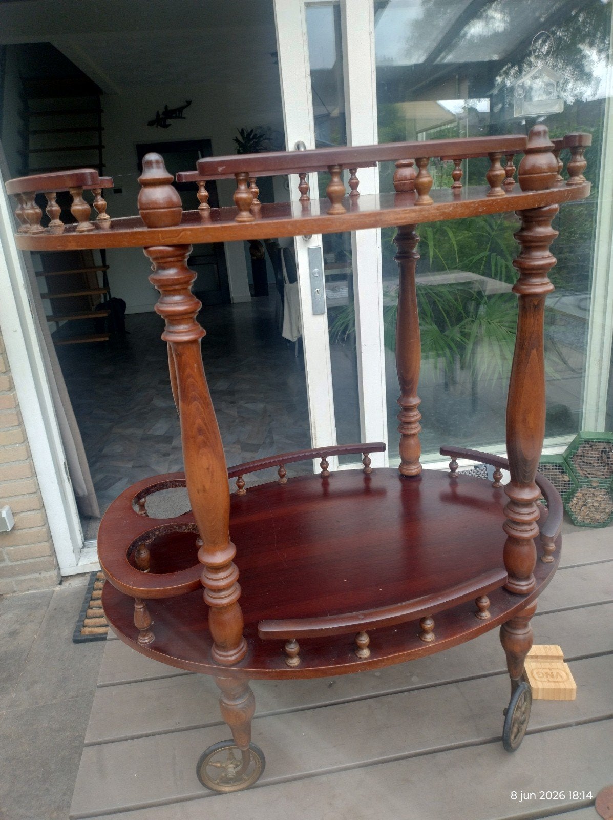 Antieke houten serveerwagen / theewagen met wielen, Ophalen