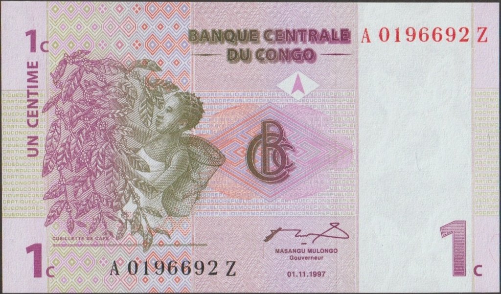 Congo 1 centime 1997 UNC p.80a* replacement (# 361), Verzenden, Overige landen, Los biljet