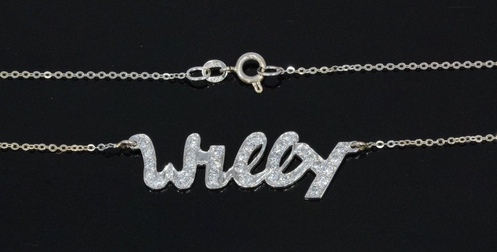 Diamanten zeer fraaie 18k gouden ketting Willy briljant naam, Voordeelsieraden, Ophalen of Verzenden, Zo goed als nieuw, Met edelsteen