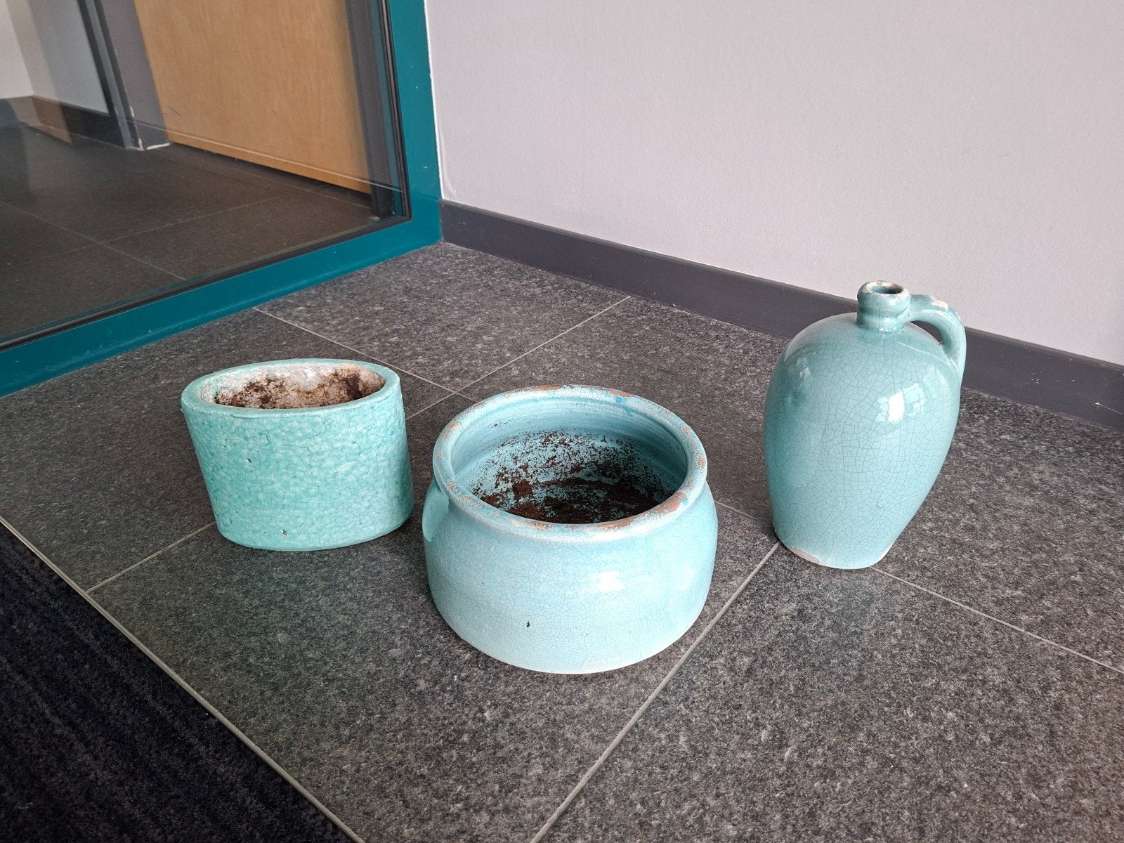 set potten PTMD en vaas, Huis en Inrichting, Woonaccessoires | Vazen, Ophalen, Zo goed als nieuw, Blauw