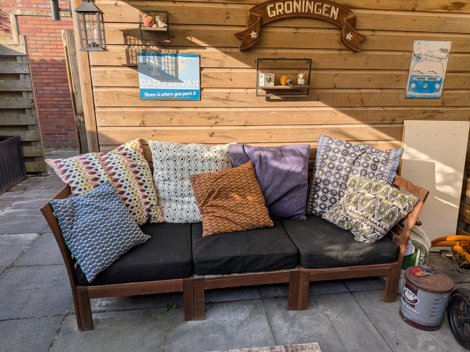 IKEA Buitenbank met kussens (Applaro), Tuin en Terras, Ophalen, Gebruikt, Hout