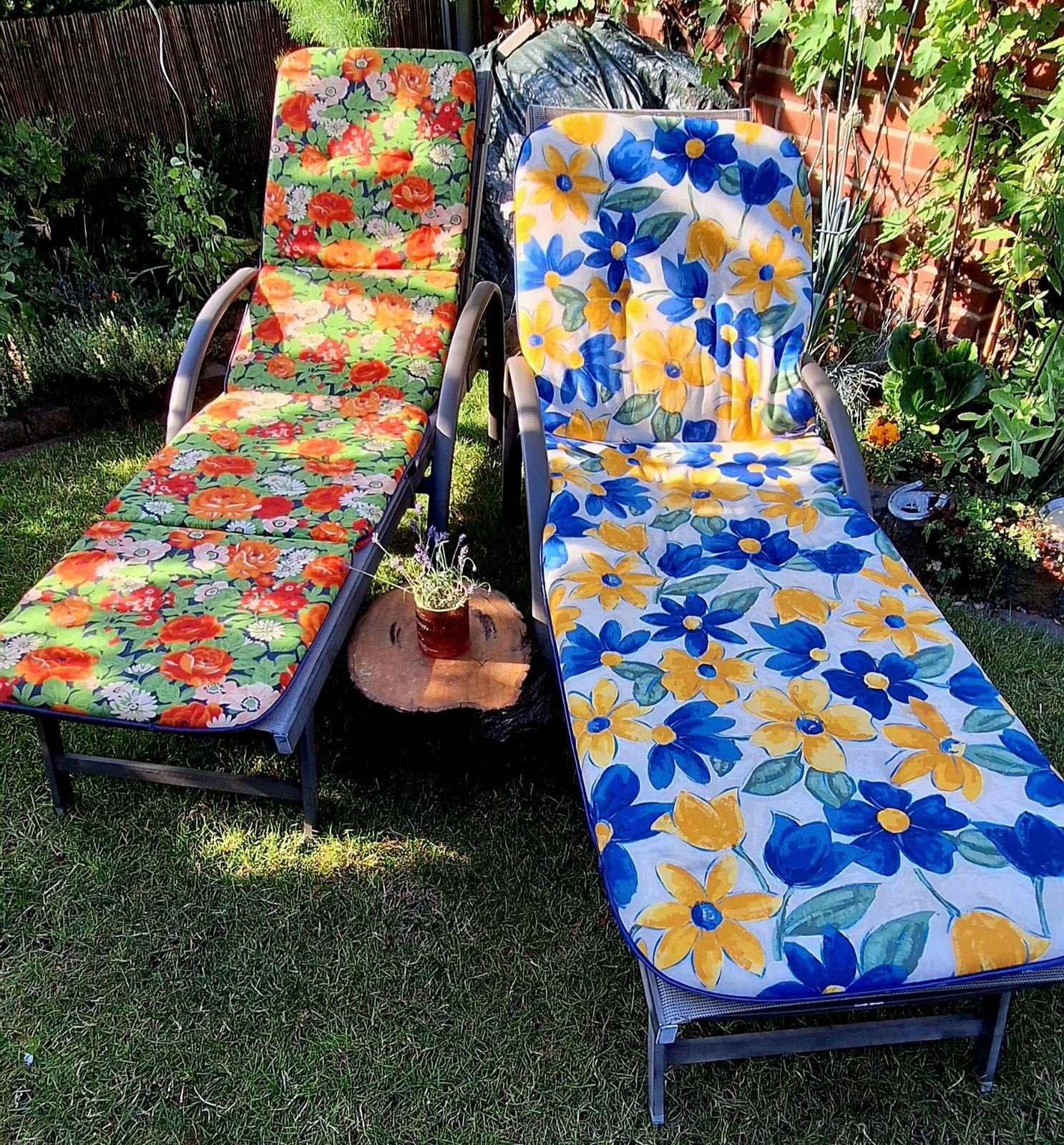Ligbed kussen   blauw/geel bloem, Tuin en Terras, Ligbedden, Ophalen of Verzenden