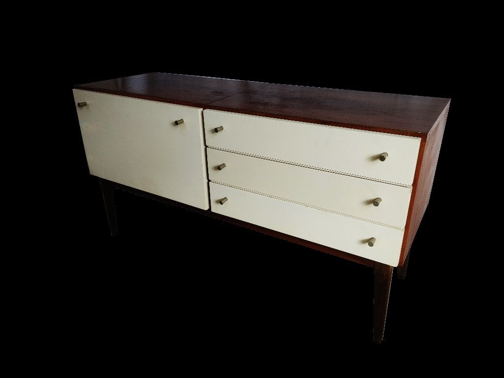 Fantastisch vintage rosewood dressoir ladekast audiomeubel, Ophalen, 150 tot 200 cm, 25 tot 50 cm, Met klep(pen)