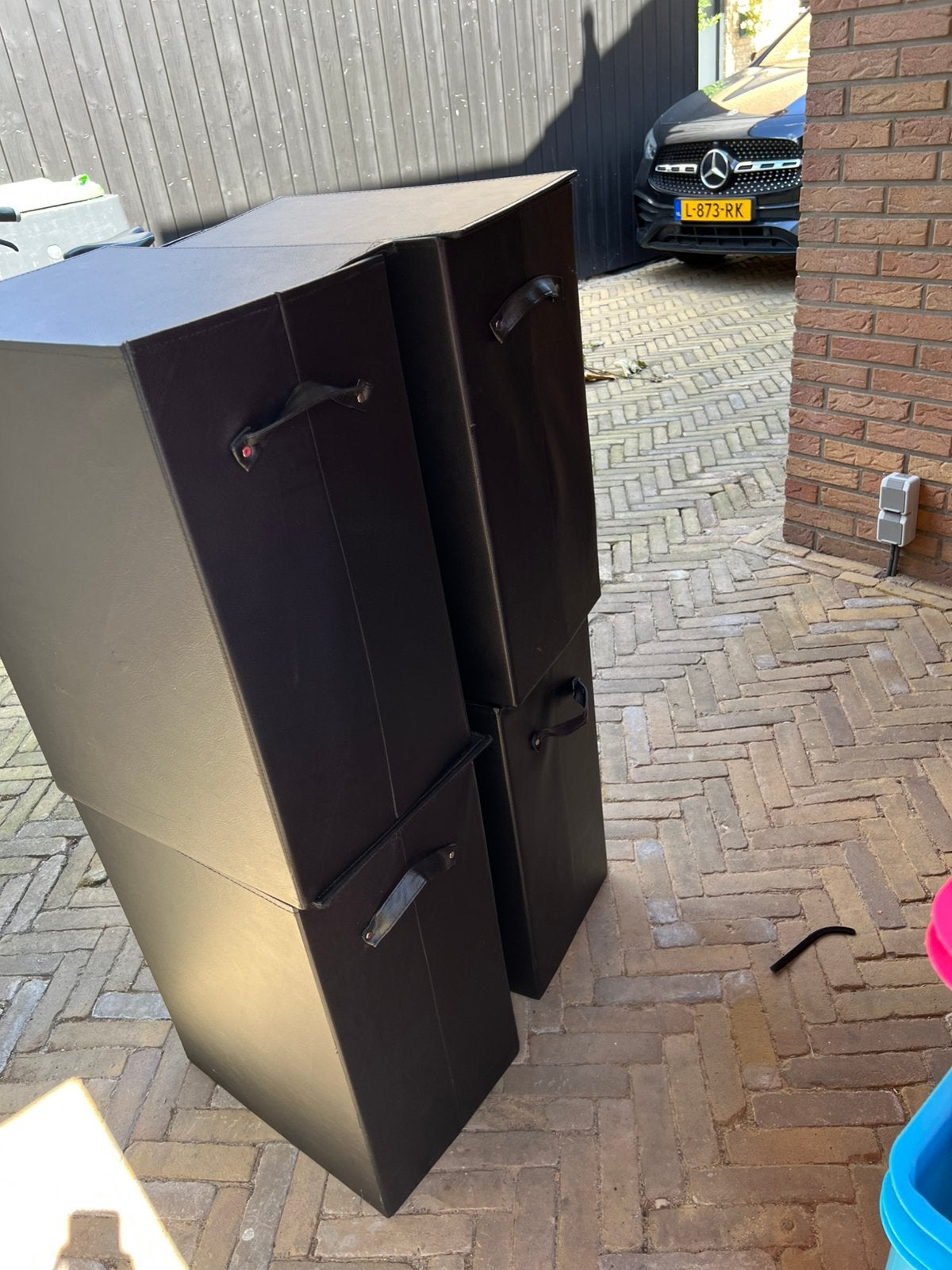 4x “leer” opbergkrat opvouwbaar nieuwstaat 43x30x57, Ophalen, Zo goed als nieuw, Kunststof, Minder dan 50 cm