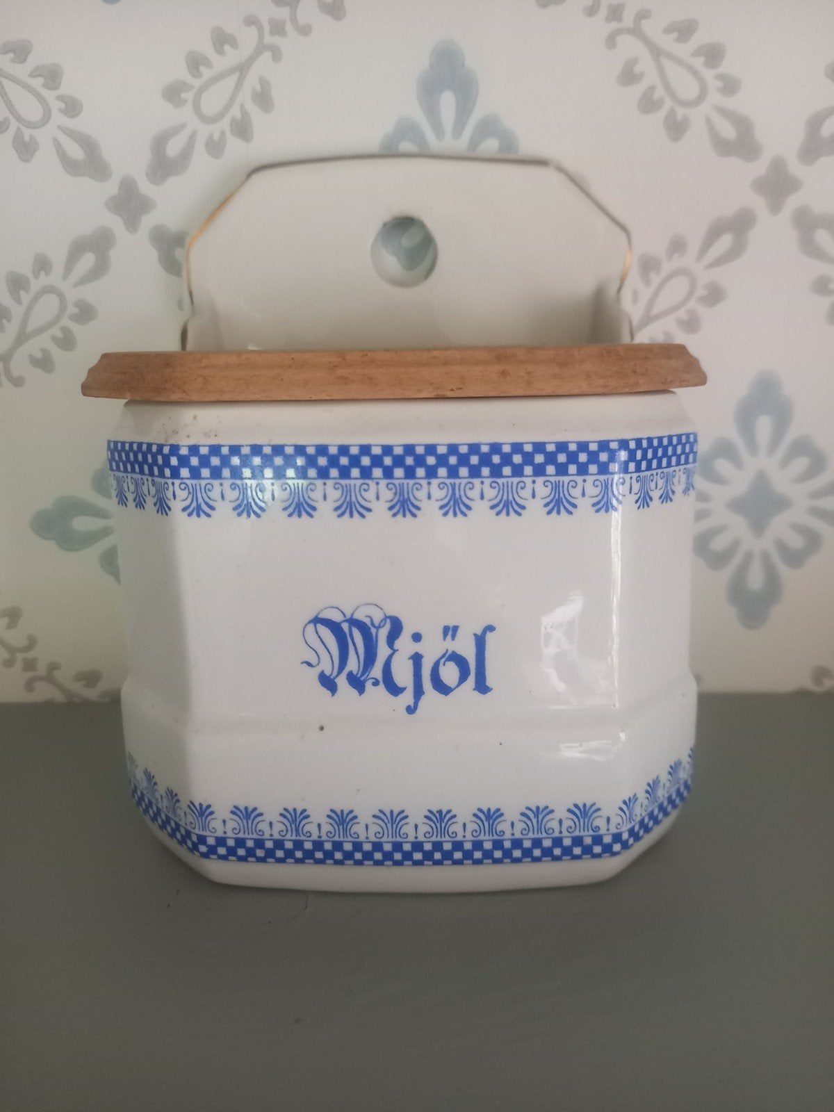 Oude Zweedse  Mjöl burk  - Blauw/Wit met Gouden randje, Ophalen of Verzenden
