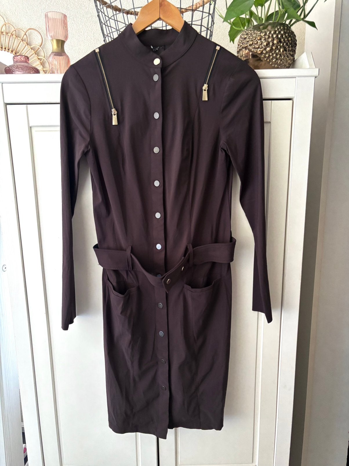 Jane Lushka bruine travelstof jurk maat S, Kleding | Dames, Bruin, Ophalen of Verzenden, Zo goed als nieuw, Maat 36 (S)
