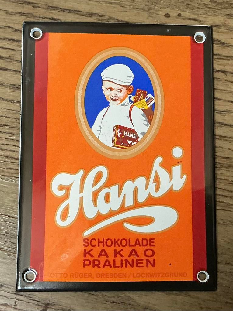Emaille bordje HANSI chocolade, Ophalen of Verzenden, Gebruikt, Reclamebord