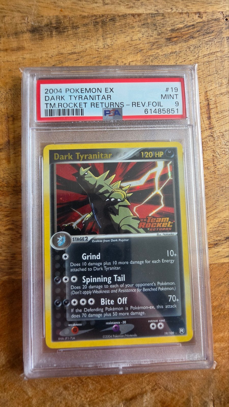 Dark Tyranitar Foil Stamped PSA 9 MINT - EX TEAM ROCKET, Ophalen of Verzenden, Zo goed als nieuw, Losse kaart
