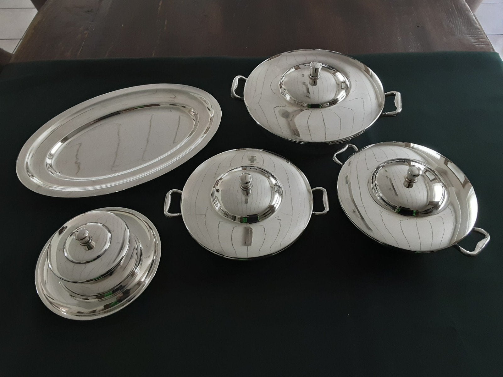 4 mooie verzilverde  schalen + botervloot  nieuwpoort 90, Ophalen of Verzenden