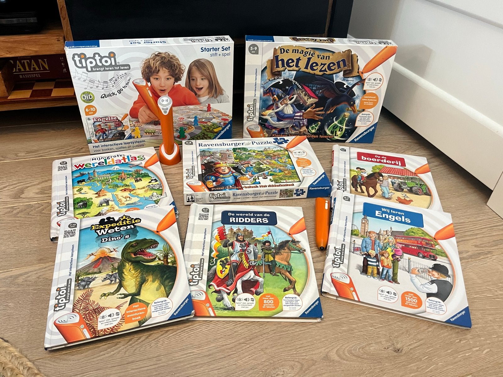 Tiptoi Set: 2 pennen, Starter Set, 5 boeken, 2 dozen, Ophalen, Zo goed als nieuw, Puzzelen, Met geluid