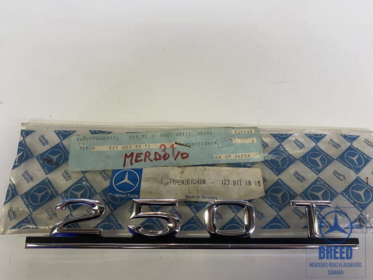 NOS typeplaatje 250T voor Mercedes-Benz W123 T-Model S123, -, Nieuw, Ophalen of Verzenden, -