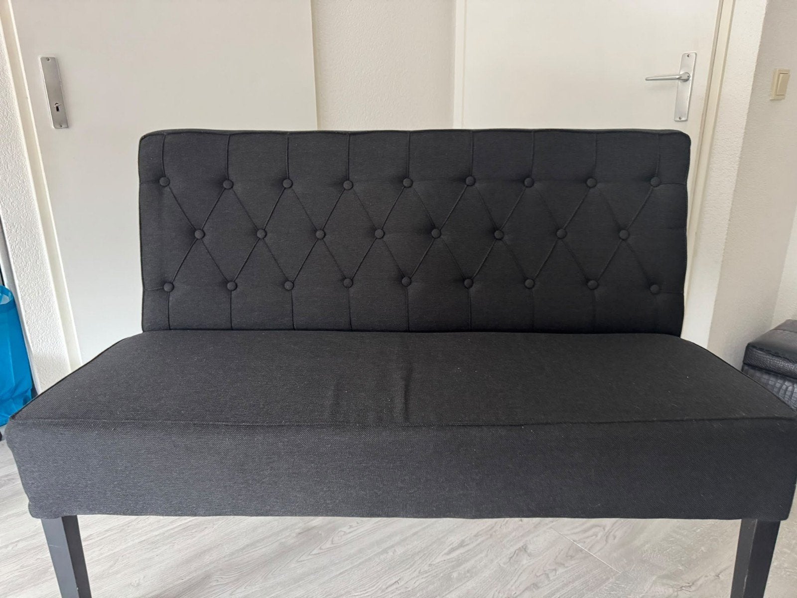 Zwarte eetbank, Huis en Inrichting, Ophalen, Minder dan 75 cm, Tweepersoons, Zo goed als nieuw