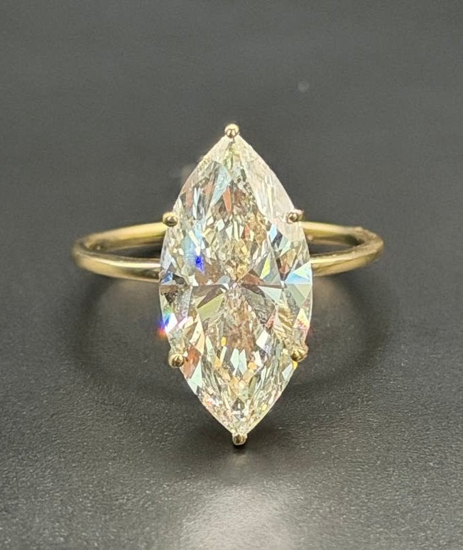 14K gouden ring met grote 5.00ct marquise diamant- 17,5mm, Nieuw, Ophalen of Verzenden, 17 tot 18, Met edelsteen