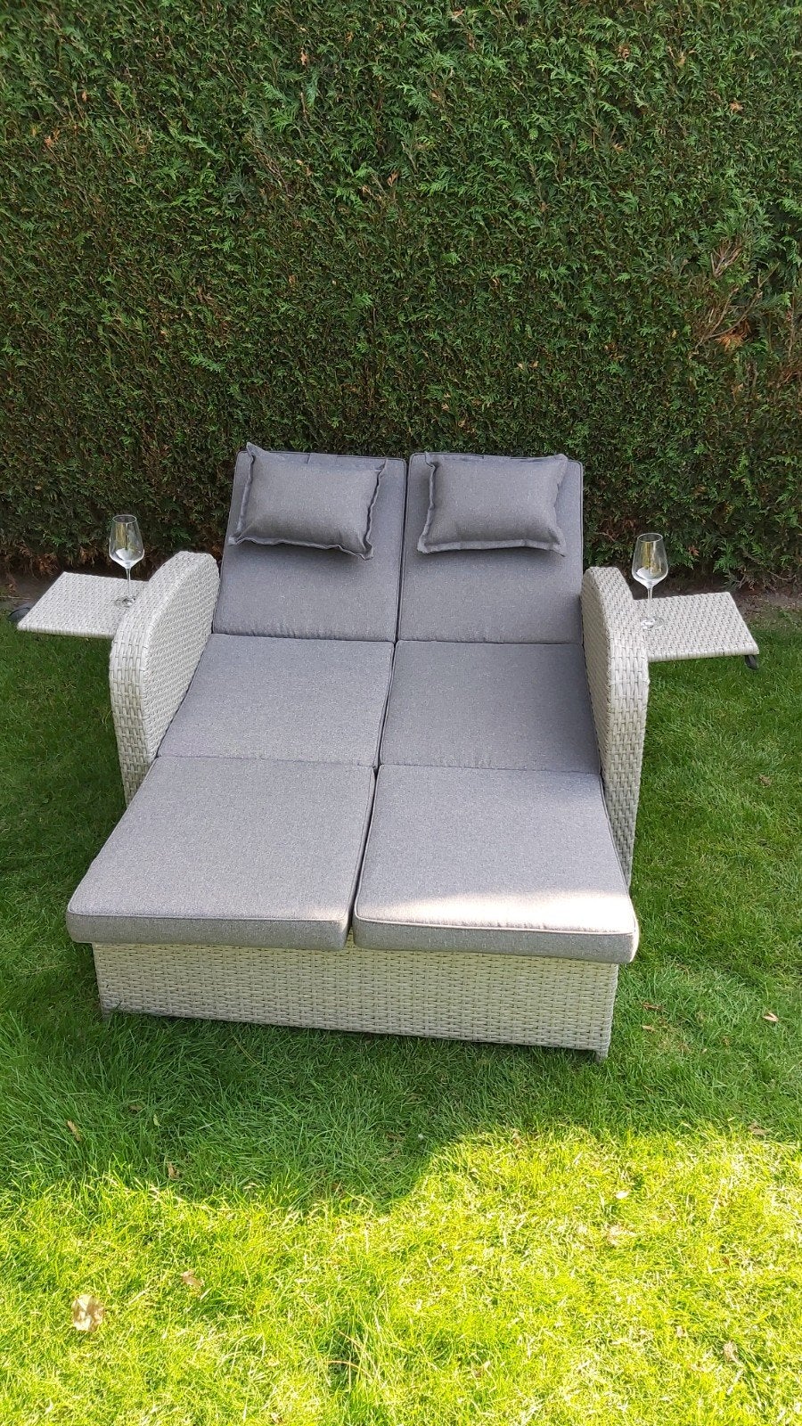 Luxe Polyrotan Loungebank / Dubbel Ligbed (Nieuwe Kussens!), Tuin en Terras, Ophalen, Zo goed als nieuw, Wicker, Verstelbaar