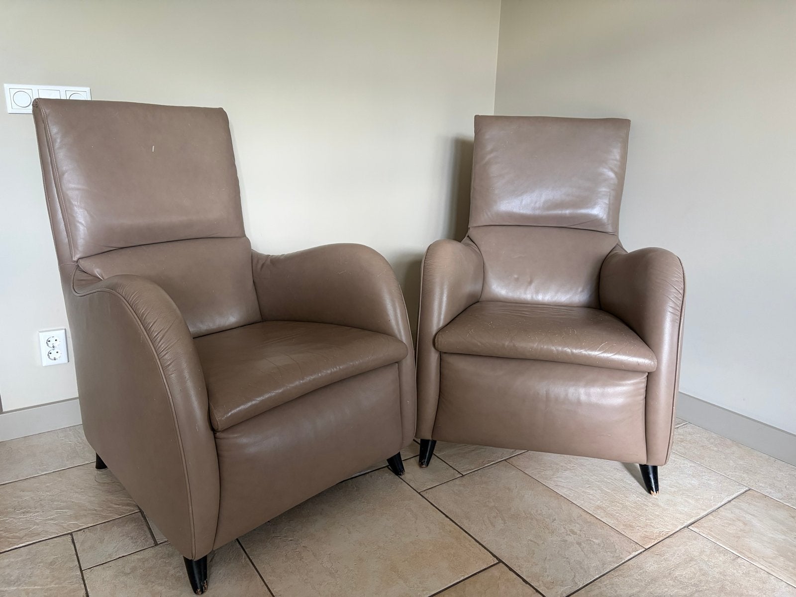 Set van 2 leren fauteuils - Merk: W. Schillig, Huis en Inrichting, Ophalen, Gebruikt, Minder dan 75 cm, Leer
