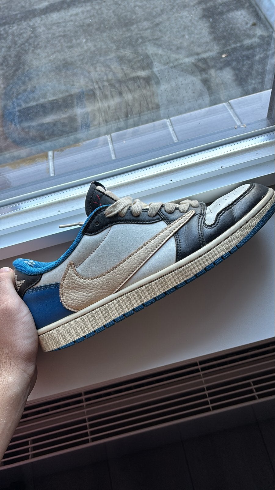 Nike Air Jordan 1 Low Travis Scott Fragment Military Blue, Kleding | Heren, Blauw, Ophalen of Verzenden, Sneakers of Gympen, Gedragen