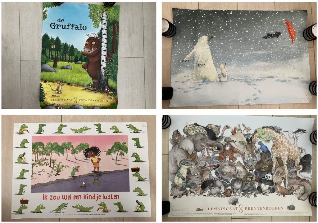 Posters Prentenboeken 4 stuks o.a. De Gruffalo, Ophalen of Verzenden, Zo goed als nieuw, Prentenboek