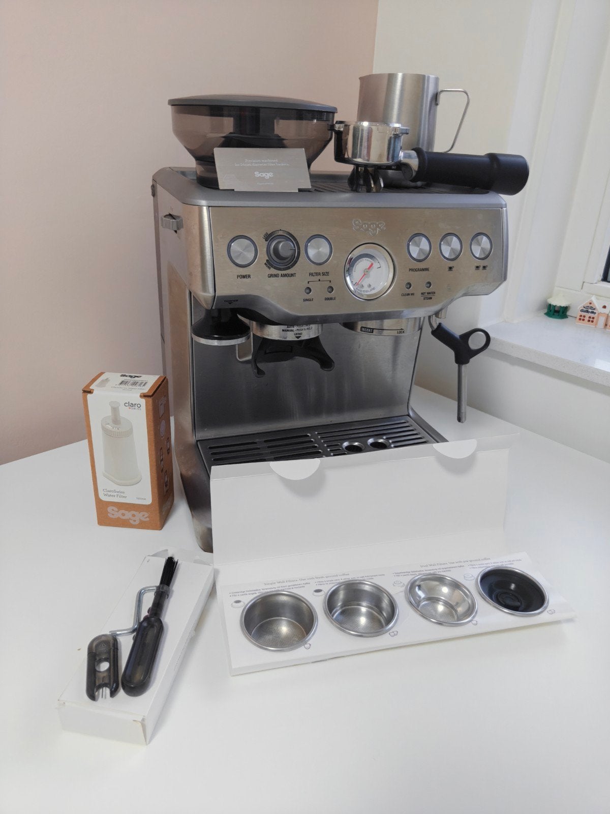 Sage Barista Express Espressomachine, Witgoed en Apparatuur, Koffiezetapparaten, Espresso apparaat, Zo goed als nieuw, 2 tot 4 kopjes