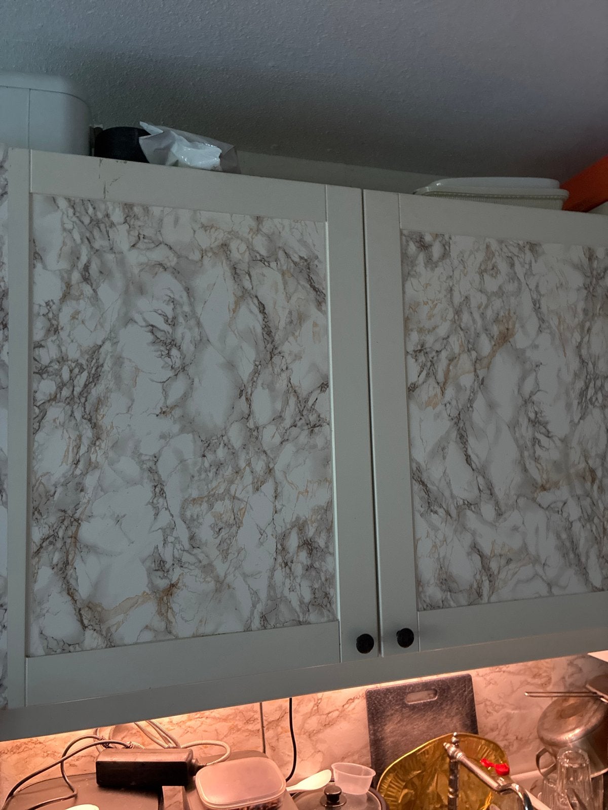 Keukenkastjes met marmerlook folie, Huis en Inrichting, Keuken | Keukenelementen, Ophalen, Gebruikt, Meerkleurig, 50 tot 100 cm
