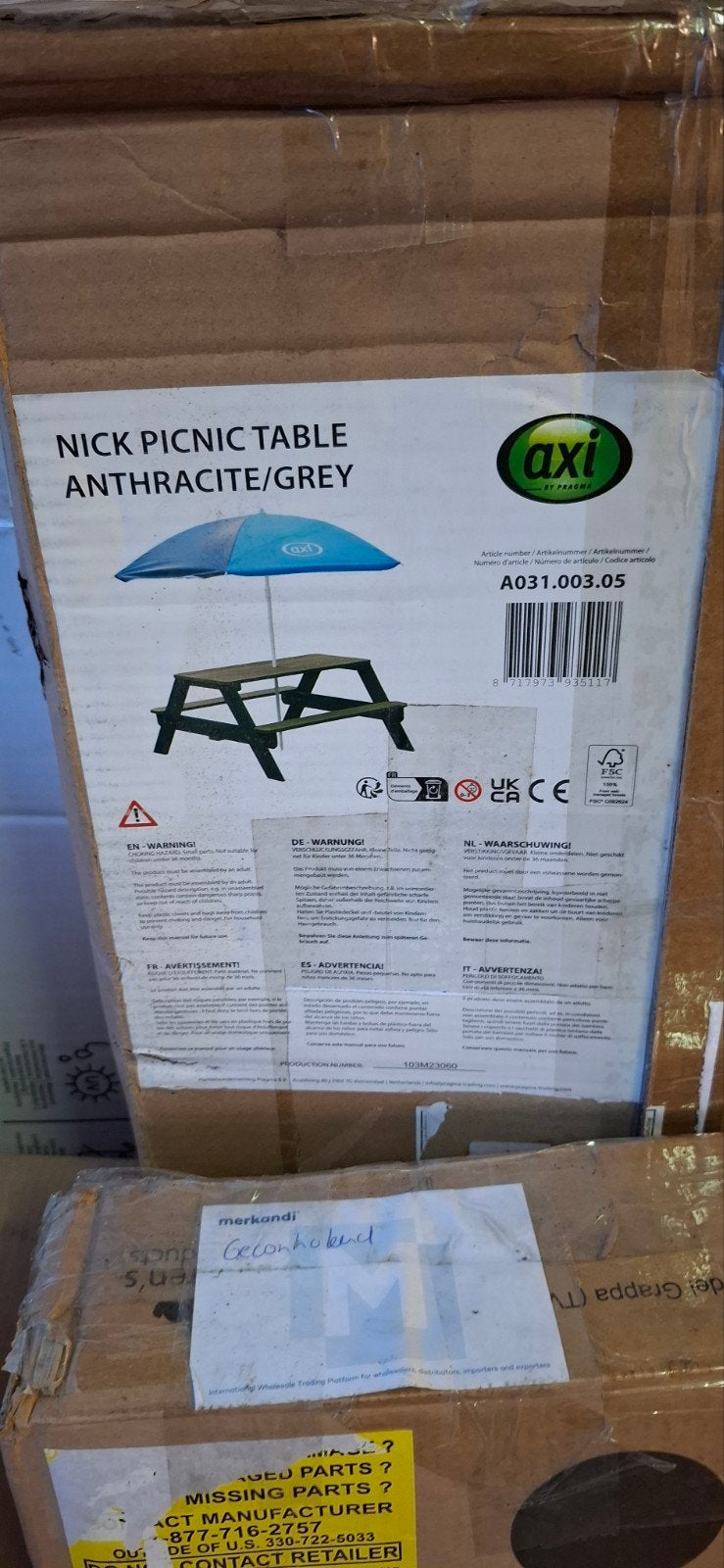AXI Nick Picknicktafel Antraciet/Grijs met Parasol, Tuin en Terras, Onbekend, Nieuw, Onbekend, AXI by Pragma