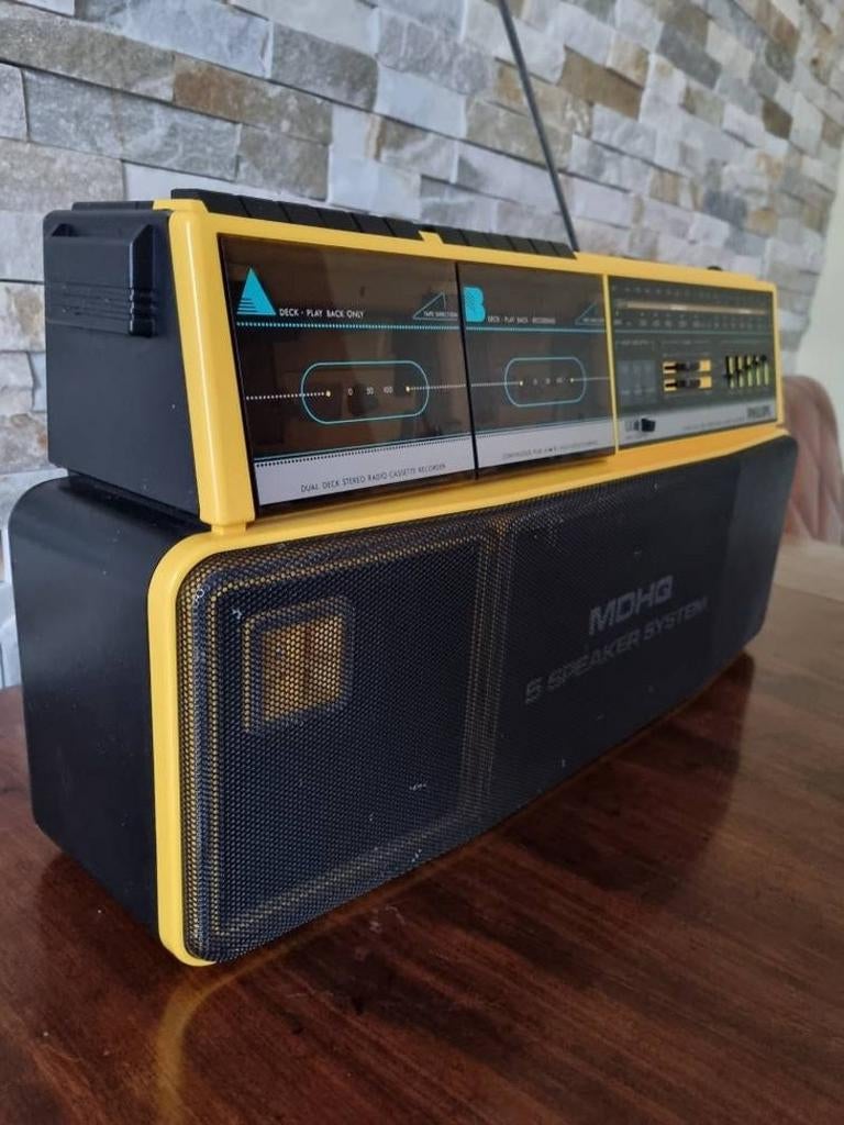 Philips retro vintage ghettoblaster 80s, Audio, Tv en Foto, Radio's, Ophalen of Verzenden, Gebruikt, Radio