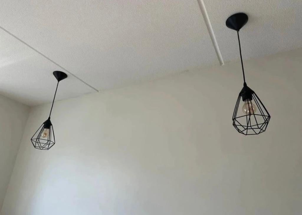 2x Hanglamp zwart industrieel, Ophalen, Gebruikt, Metaal, 50 tot 75 cm