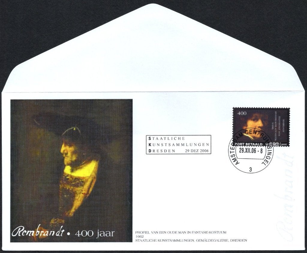 Rembrandt - profiel oude man fantasie-kostuum - Dresden, Postzegels en Munten, Brieven en Enveloppen | Nederland, Verzenden, Envelop
