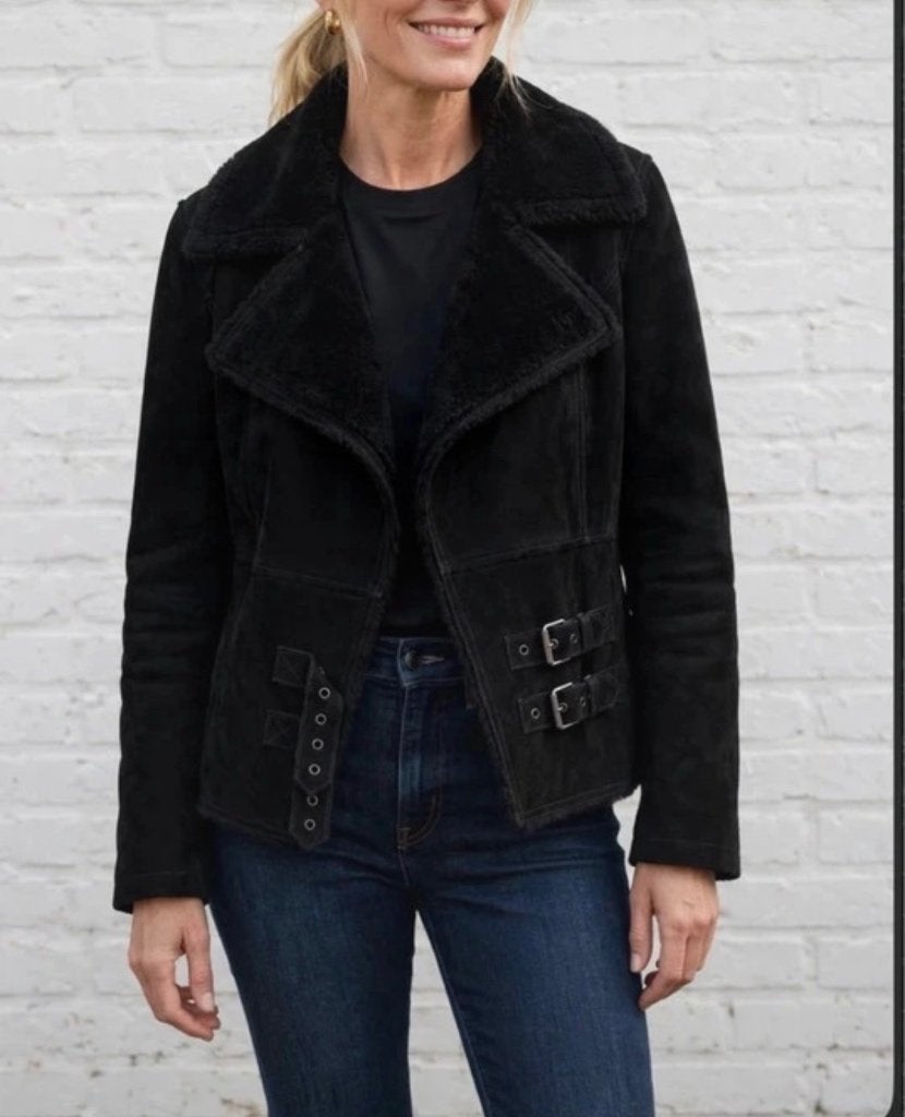 Ibana Luxe Zwarte Suède Jas / Lammy Coat, Maat 38/40 (M), Verzenden, Zwart, Gedragen