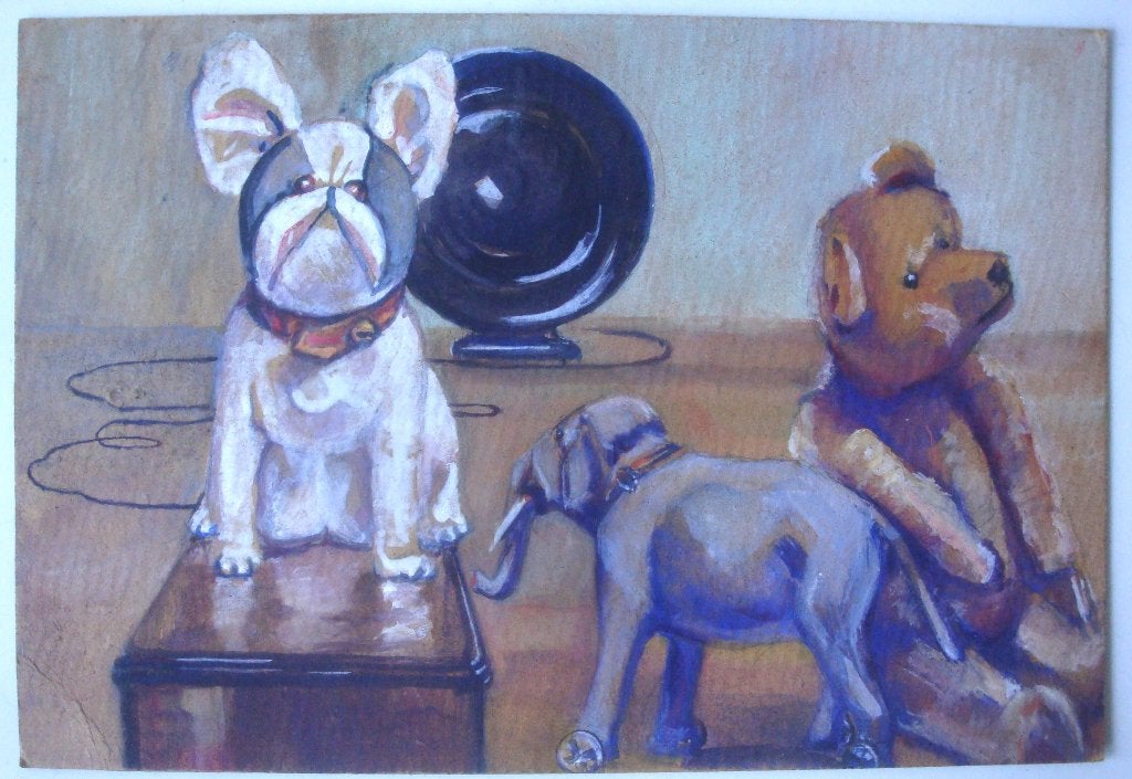 Martha Schuiringa Stilleven gouache Speelgoed en luidspreker, Ophalen of Verzenden