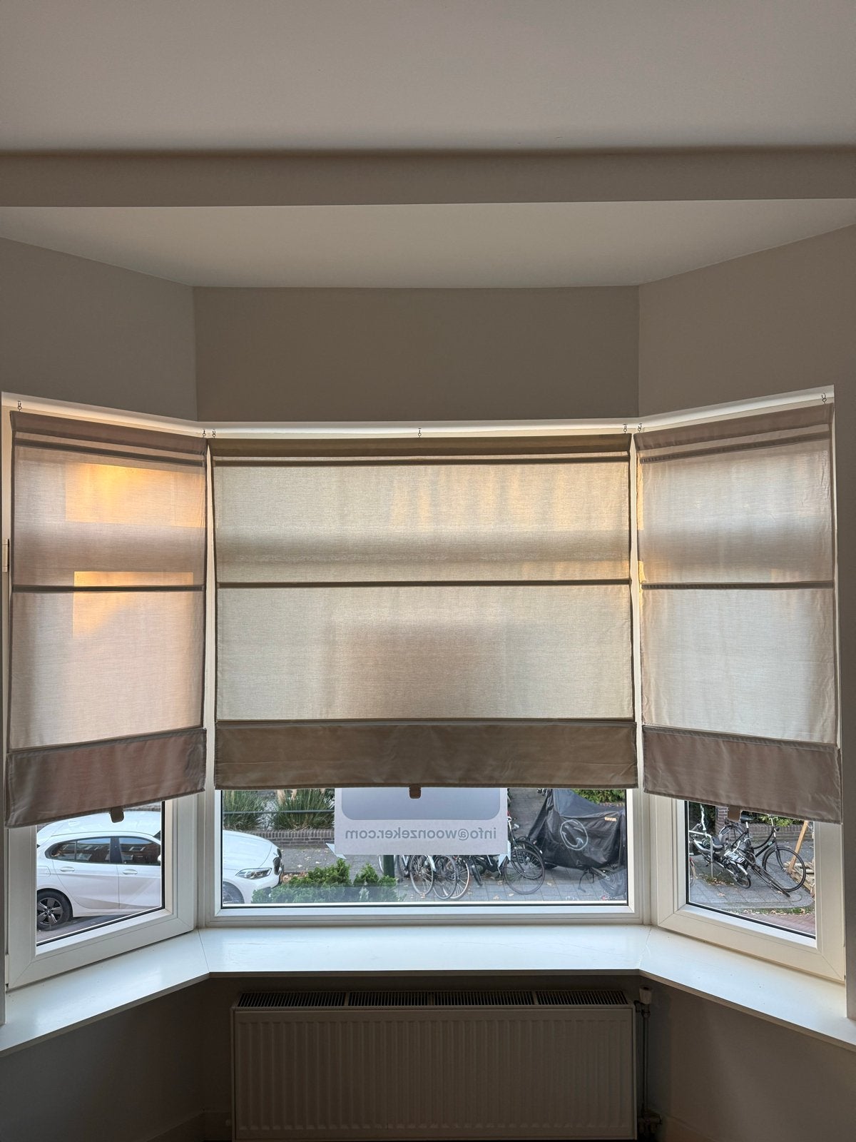 Lichtdoorlatende Vouwgordijnen - Set van 4, Ophalen, Beige, Vouwgordijn, Polyester