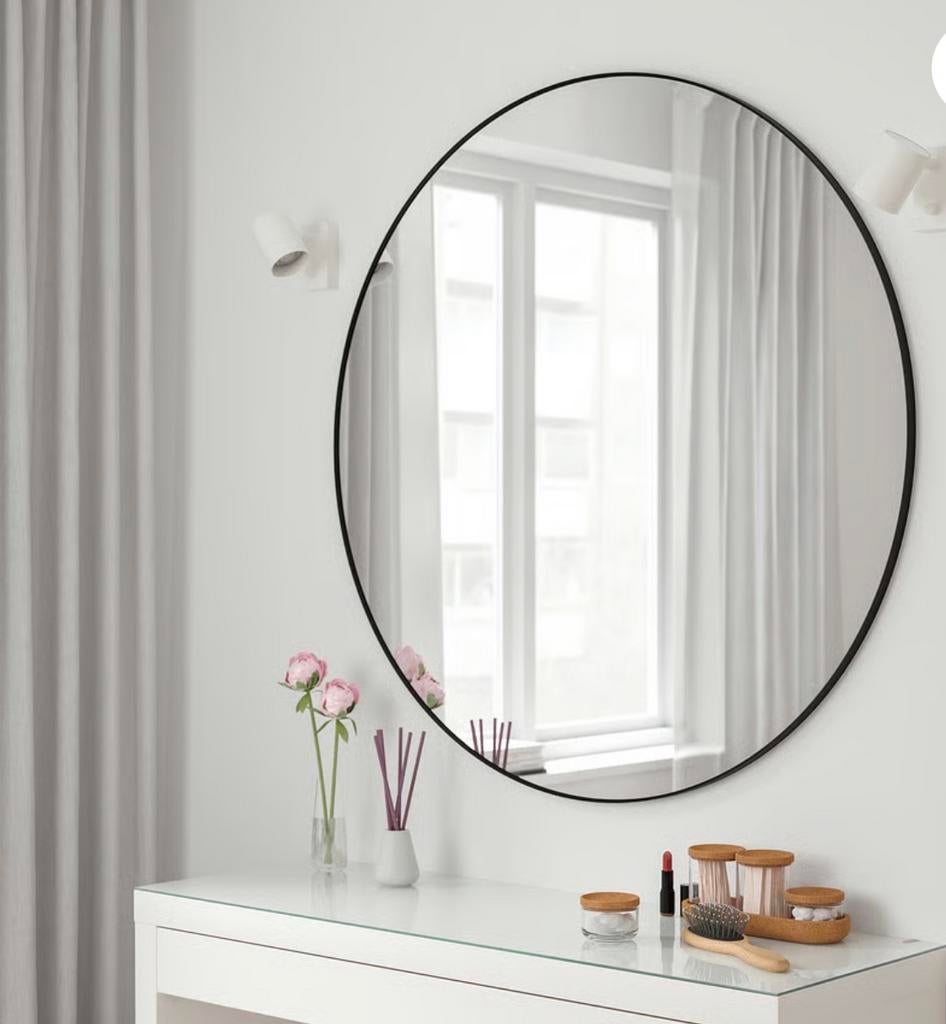 IKEA Lindbyn spiegel, rond, zwart, 80cm, 100 tot 150 cm, Rond, Ophalen of Verzenden, Zo goed als nieuw