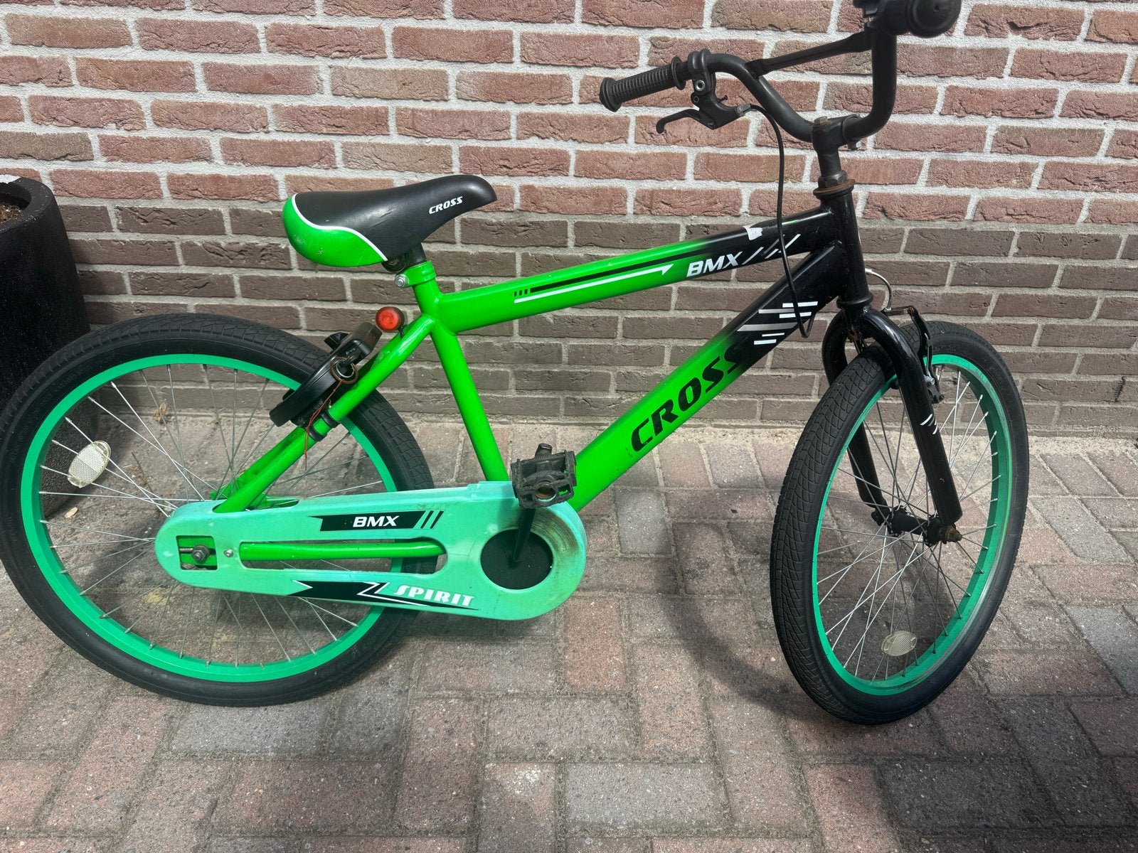 Stoere Cross BMX kinderfiets - 22 inch - Groen/Zwart, Ophalen, Gebruikt, Staal, Velgrem