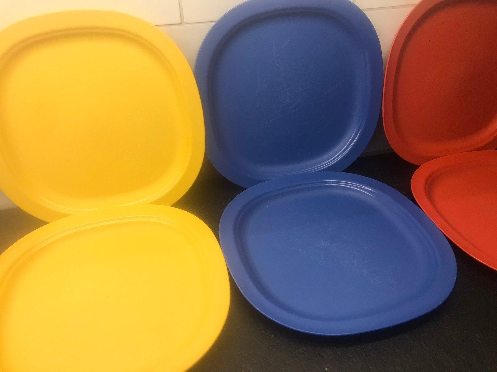 Tupperware 6x borden Picknickborden impression kinderbord, Ophalen of Verzenden, Gebruikt, Blauw, Overige typen