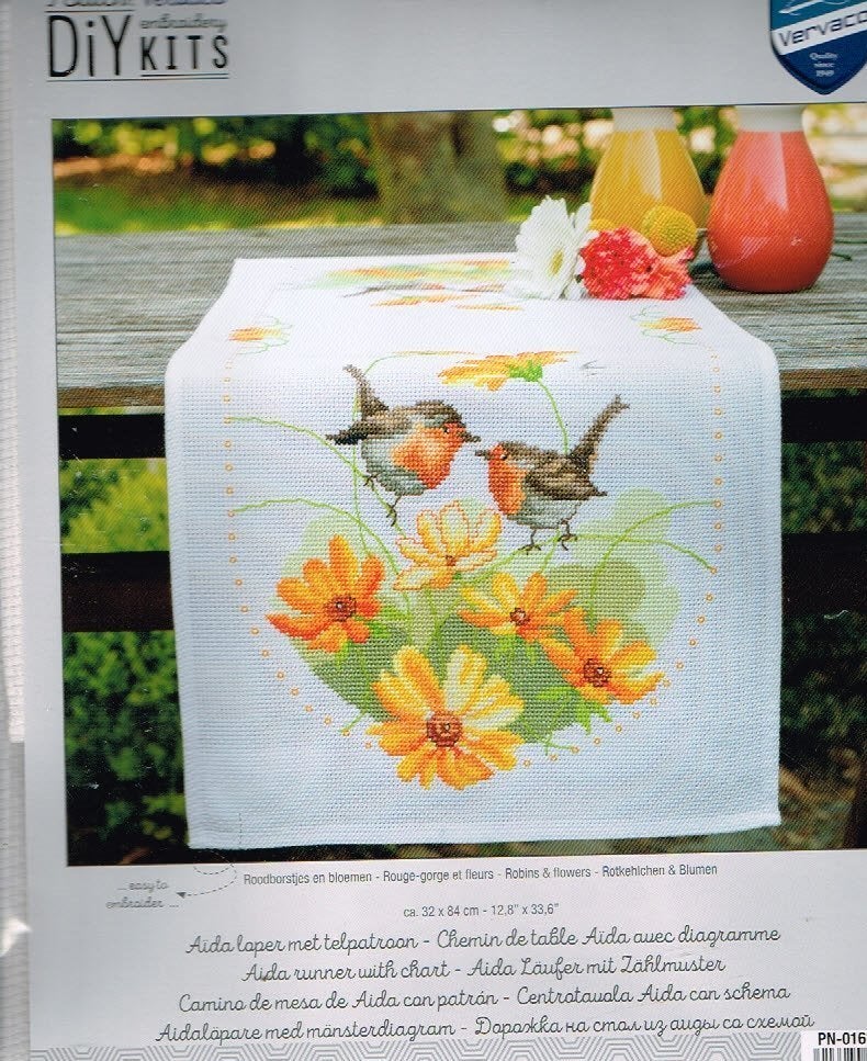 Cado vervaco borduurpakket LOPER  ,ROODBORSTJES met BLOEMEN, Ophalen of Verzenden, Nieuw, Borduurpakket