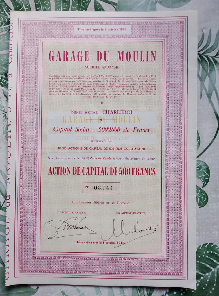 Oud aandeel Garage du Moulin Charleroi 1944, Ophalen, Aandeel