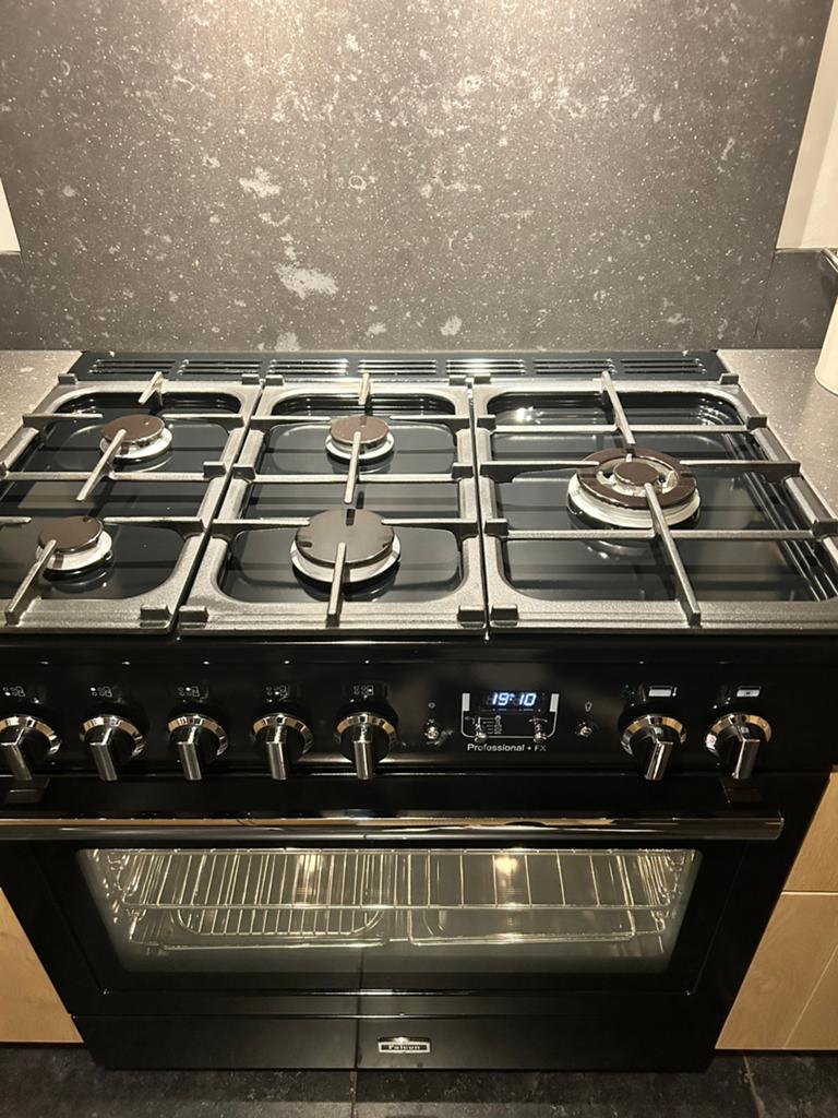 Falcon gasfornuis 90 cm met grote oven verkleinbaar, Ophalen, Gebruikt, 60 cm of meer, Gas
