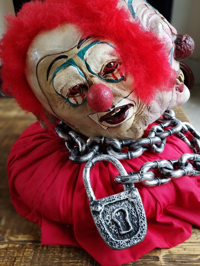 Vintage Halloween 4-face clown masker op een plateau gemaakt, Ophalen of Verzenden, Feestartikel, Halloween of Griezel