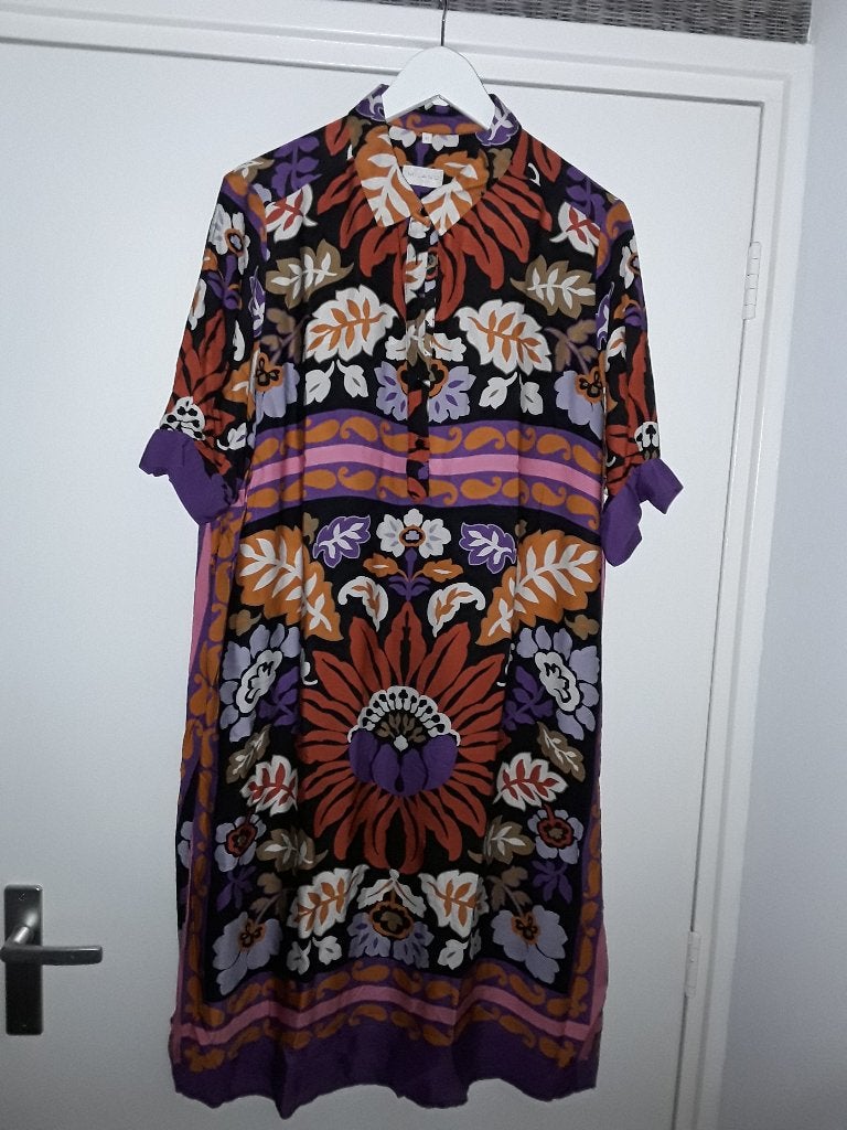 Milano Italy Oranje/Rood/Paarse Blouse/Jurk Maat 42, Kleding | Dames, Maat 42/44 (L), Milano Italy, Ophalen of Verzenden, Zo goed als nieuw
