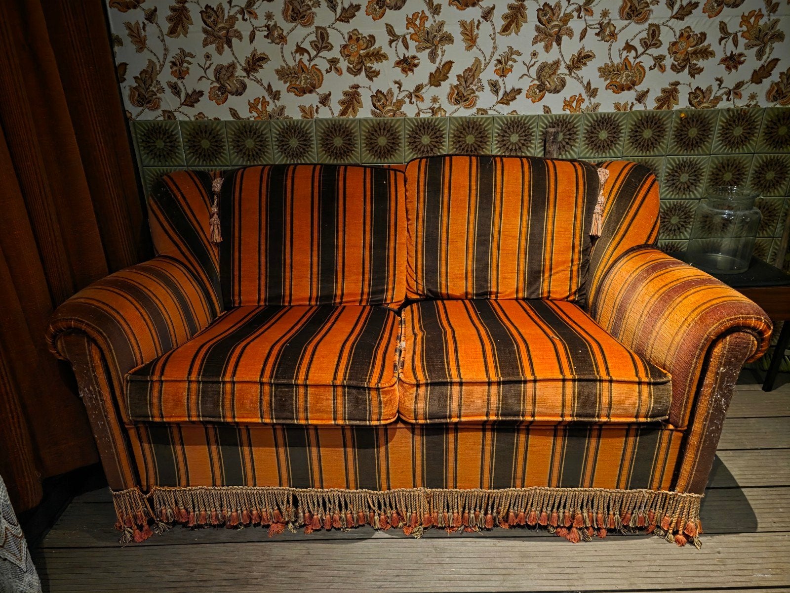 Leuk retro bankje - Vintage gestreepte tweezitsbank, Ophalen, Gebruikt, 150 tot 200 cm, Tweepersoons