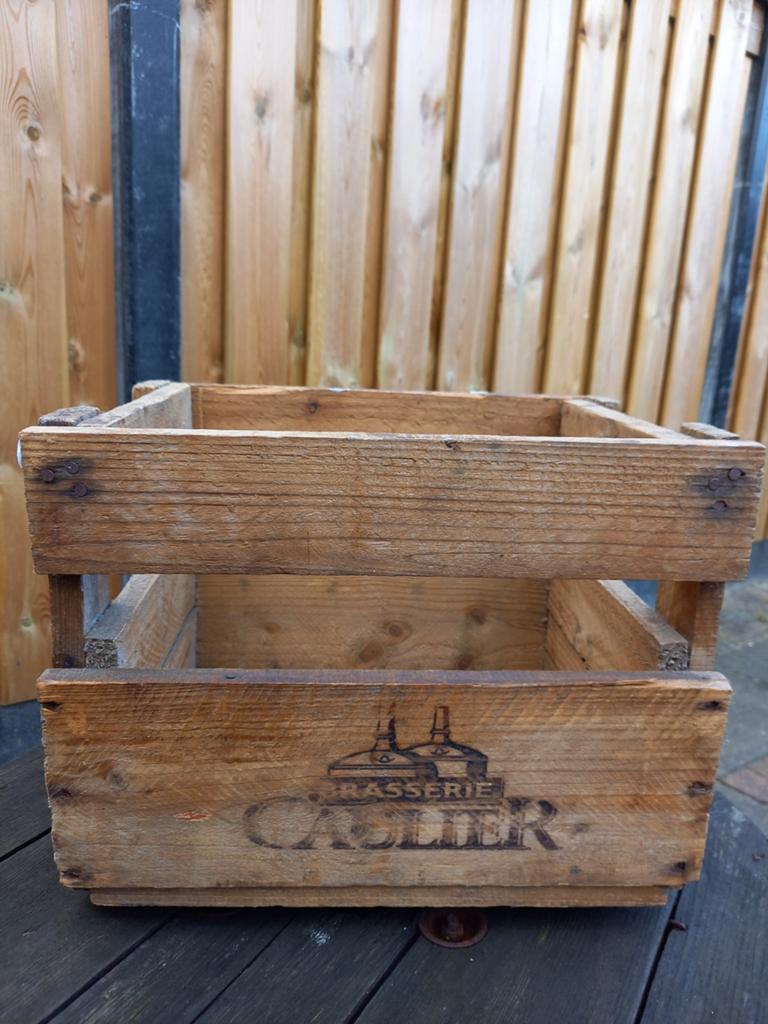 Mooi houten kistje  / kratje / decoratie - Brasserie Caulier, Ophalen, Gebruikt