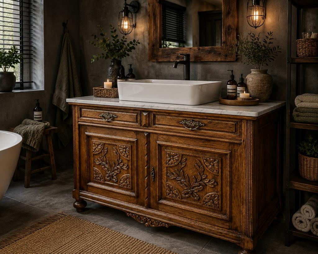 Antiek badkamermeubel wastafel baby commode dressoir marmer, Huis en Inrichting, Badkamer | Badkamermeubels, Ophalen of Verzenden