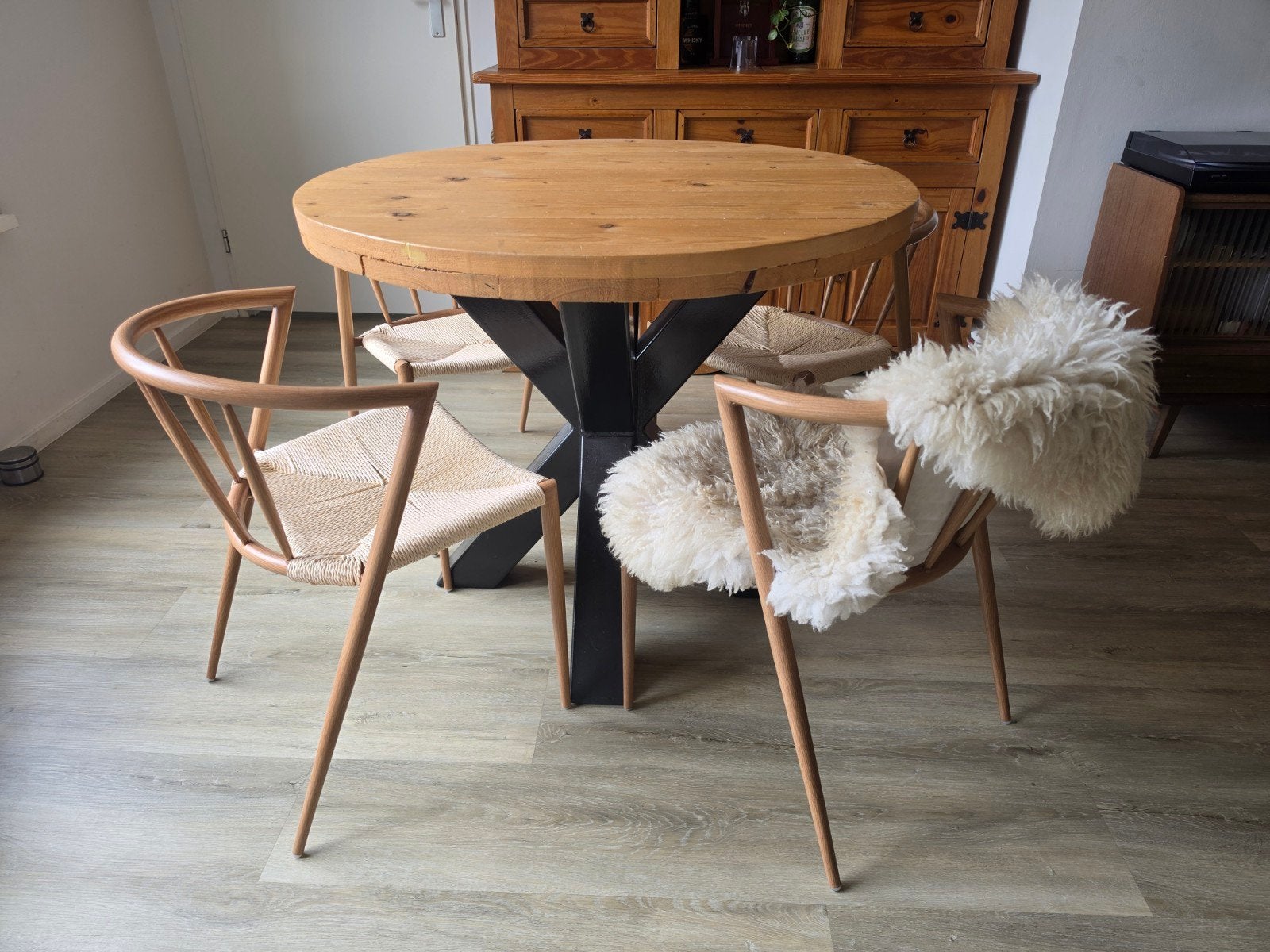 Set van 4 Japandi stoelen met rotan zitting, Ophalen, Japandi, Overige kleuren, Hout