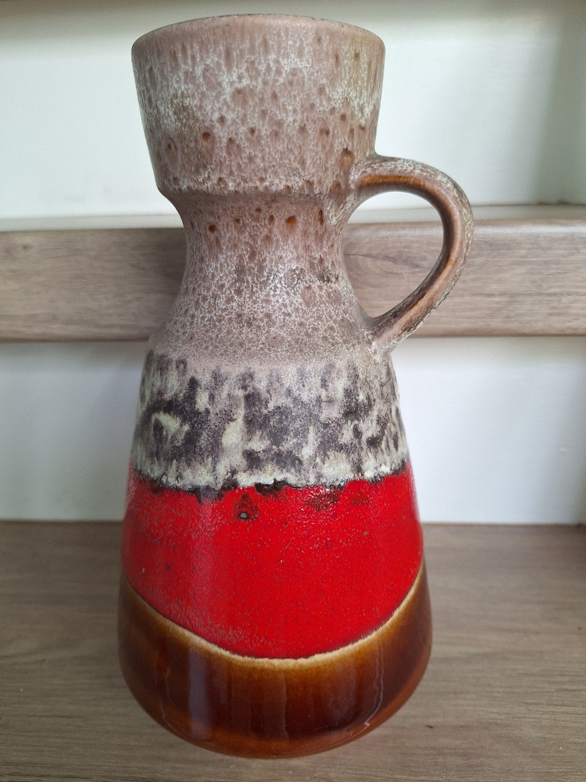 Vintage West Germany vaas, rood en bruin, 26 cm hoog, Ophalen of Verzenden