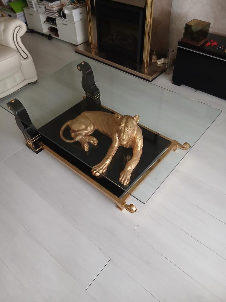 Exclusieve Louis LX Salon Tafel met Panter - Gold-plated, Ophalen, Gebruikt, 100 tot 150 cm, Minder dan 50 cm
