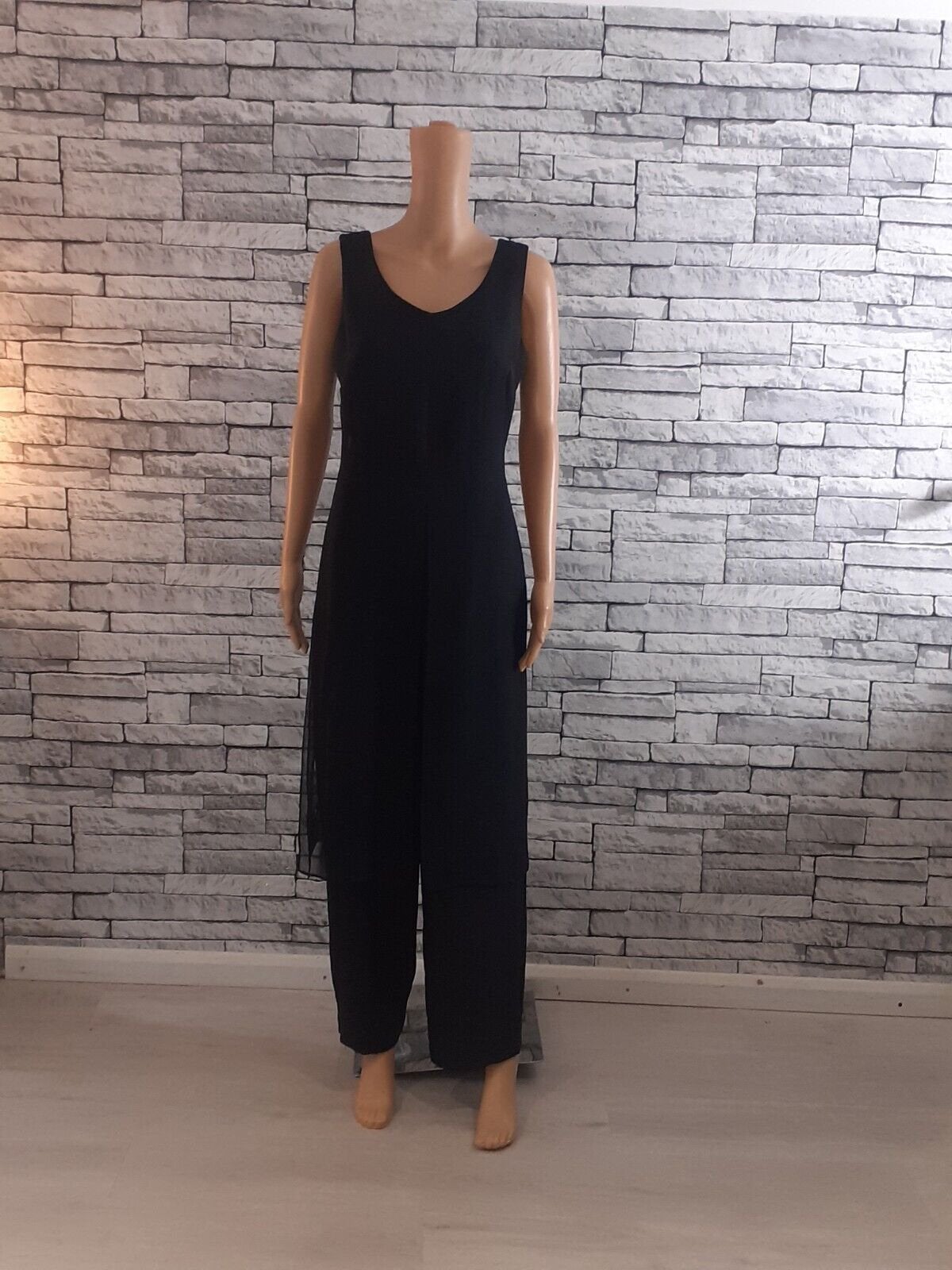 Ribkoff luxe jumpsuit zwart stretch chiffon overlaag maat 38, Verzenden, Zo goed als nieuw, Maat 38/40 (M), Zwart