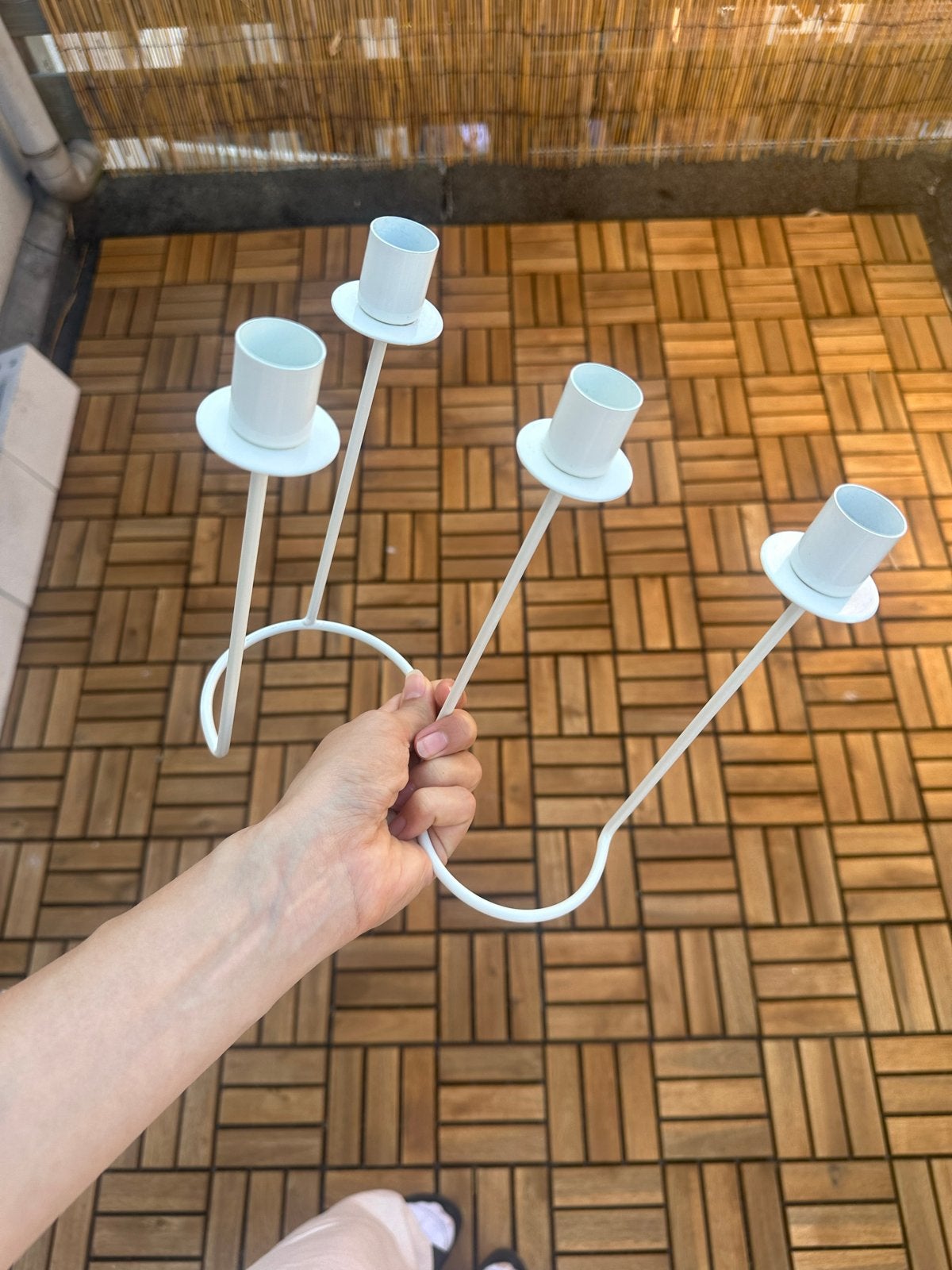 Witte metalen kandelaar voor 4 kaarsen - Bruiloft decoratie, Ophalen, Gebruikt, Wit, Metaal